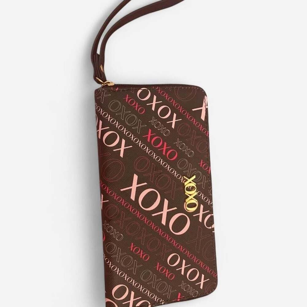 XOXO Zip Around Wallet Brown Red Monogram
